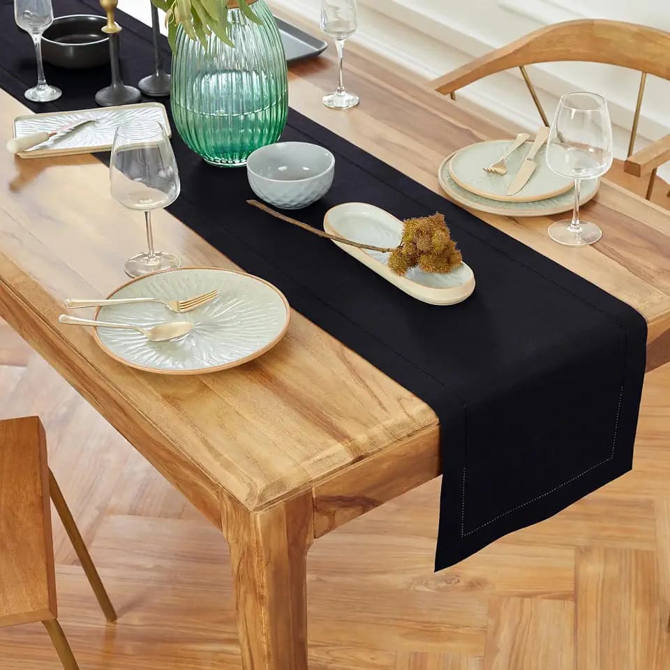 Solino Home 100% Pure Linen Table Runner Black, Medium Weight 14 x 72 in