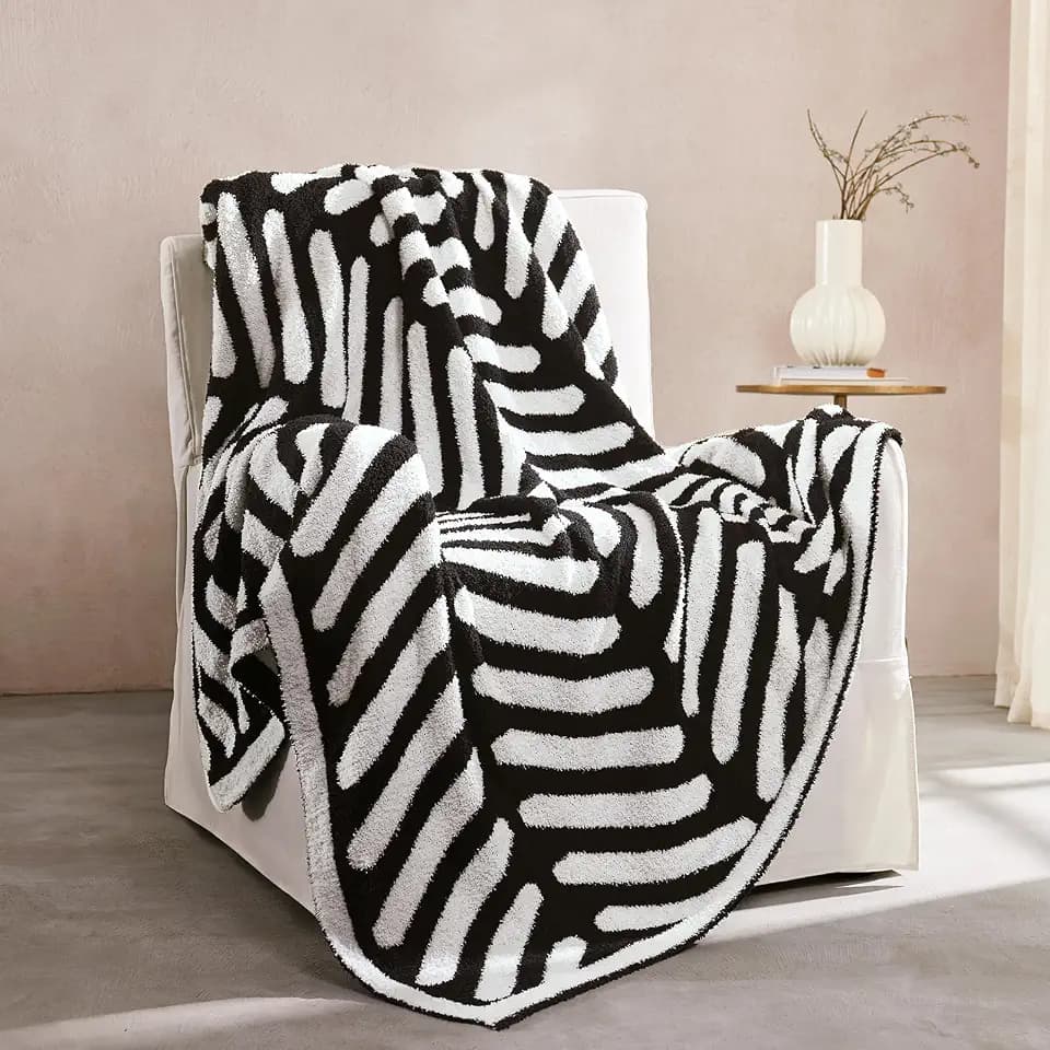 Soft Striped Throw Blanket for Couch, Cozy Warm Knitted Blankets