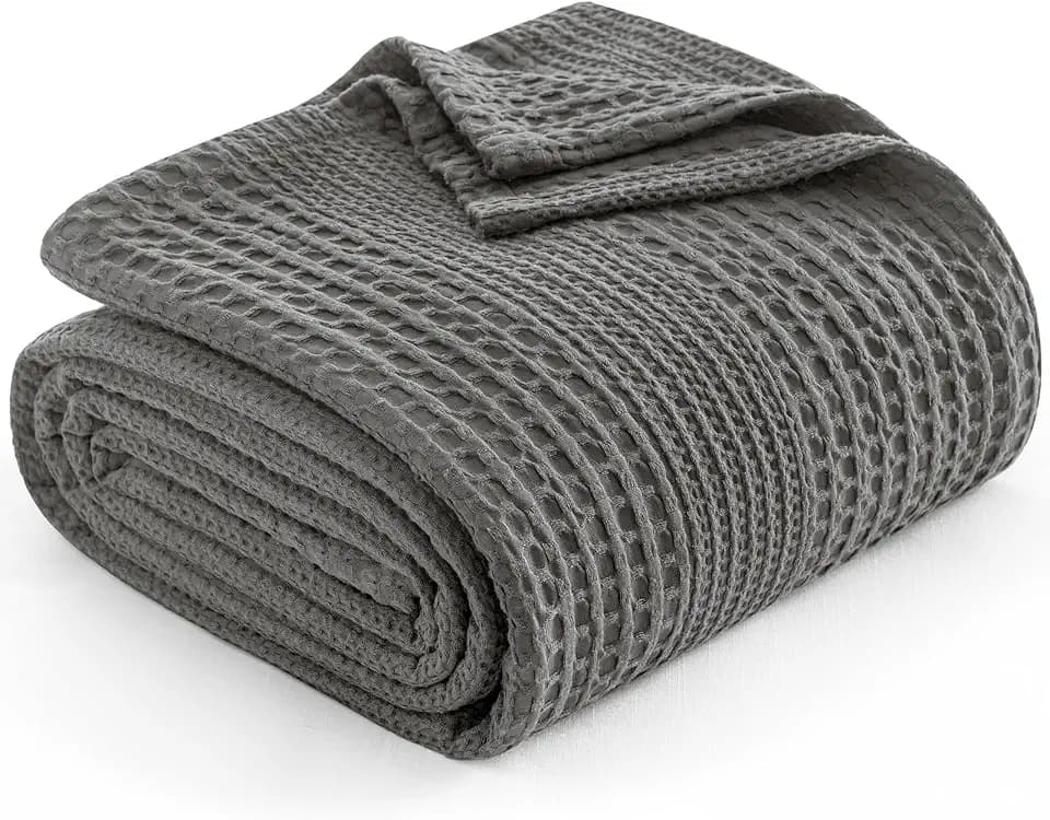 PHF Lightweight Waffle Weave Blanket Twin Size for Bed Grey 66"x90"