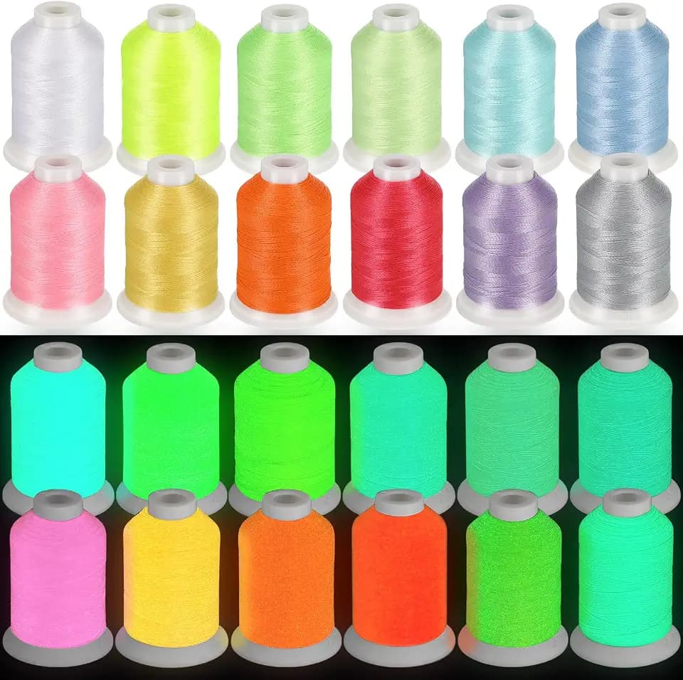 Nuanchu 12 Colors Glow in The Dark Embroidery Thread, 550 Yard