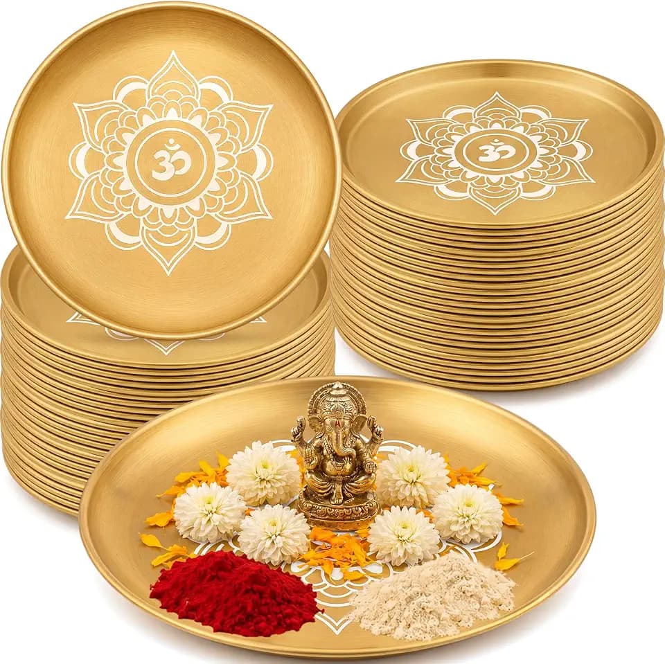 6 Pack 5.5 Inch Pooja Thali, Indian Pooja Return Gifts Plate