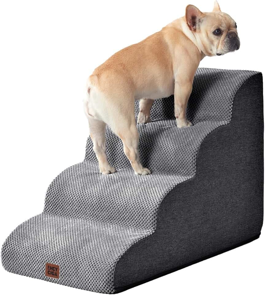 EHEYCIGA Hundetreppe für Kleine Hunde 50 cm Hoch, 4 Stufen, Grau