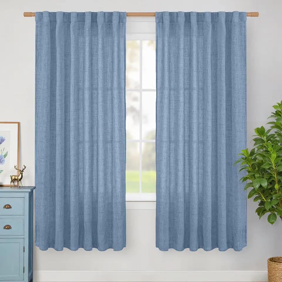 BGment Denim Blue Linen Curtains 72 Inches Long for Bedroom, Light Filtering Drapes with Rod Pocket Back Tab Semi Sheer for Living Room Dining Country Privacy, 2 Panels Set, Each 52 Inch Wide