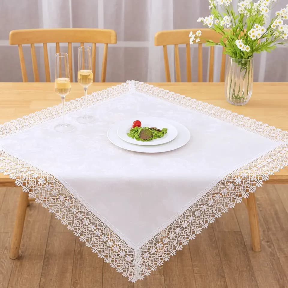 Lace Tablecloth Waterproof Fabric Washable Off White 33x33inch