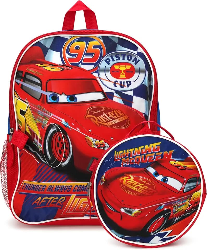 Fast Forward Lightning Mcqueen 15'' Kids Backpack and Lunch Bag Set 2 Piece