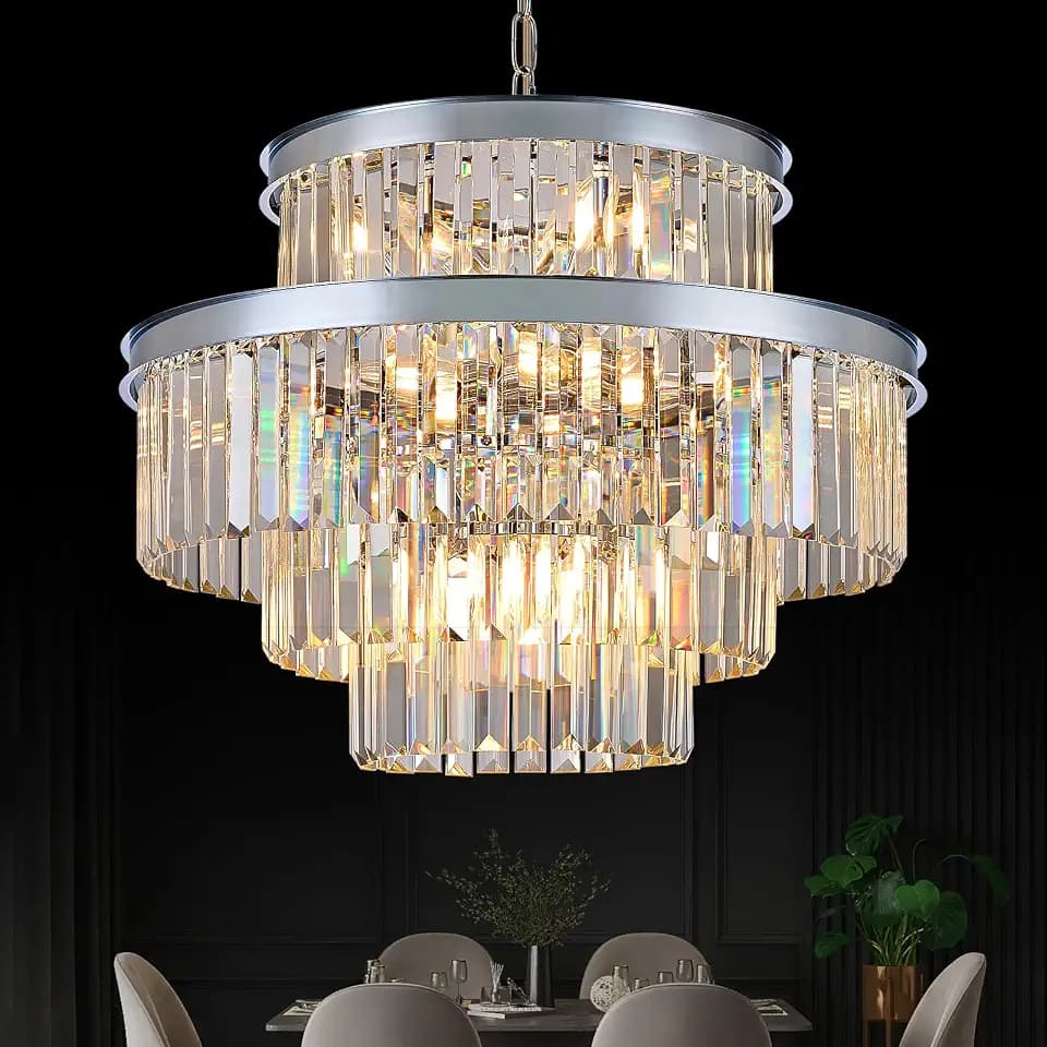 Chrome Crystal Chandeliers 15 Lights 22" Luxury Round Chandelier