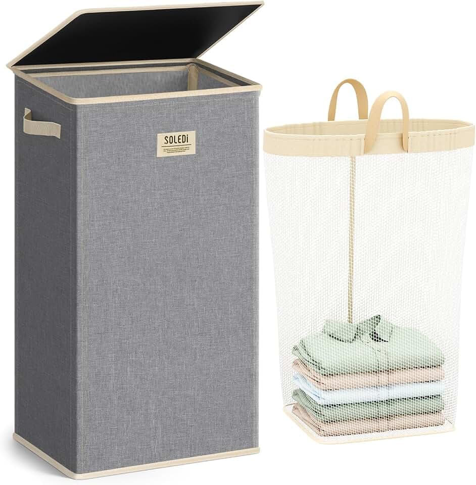 SOLEDI 100L Laundry Hamper with Lid, Large Collapsible Laundry Basket