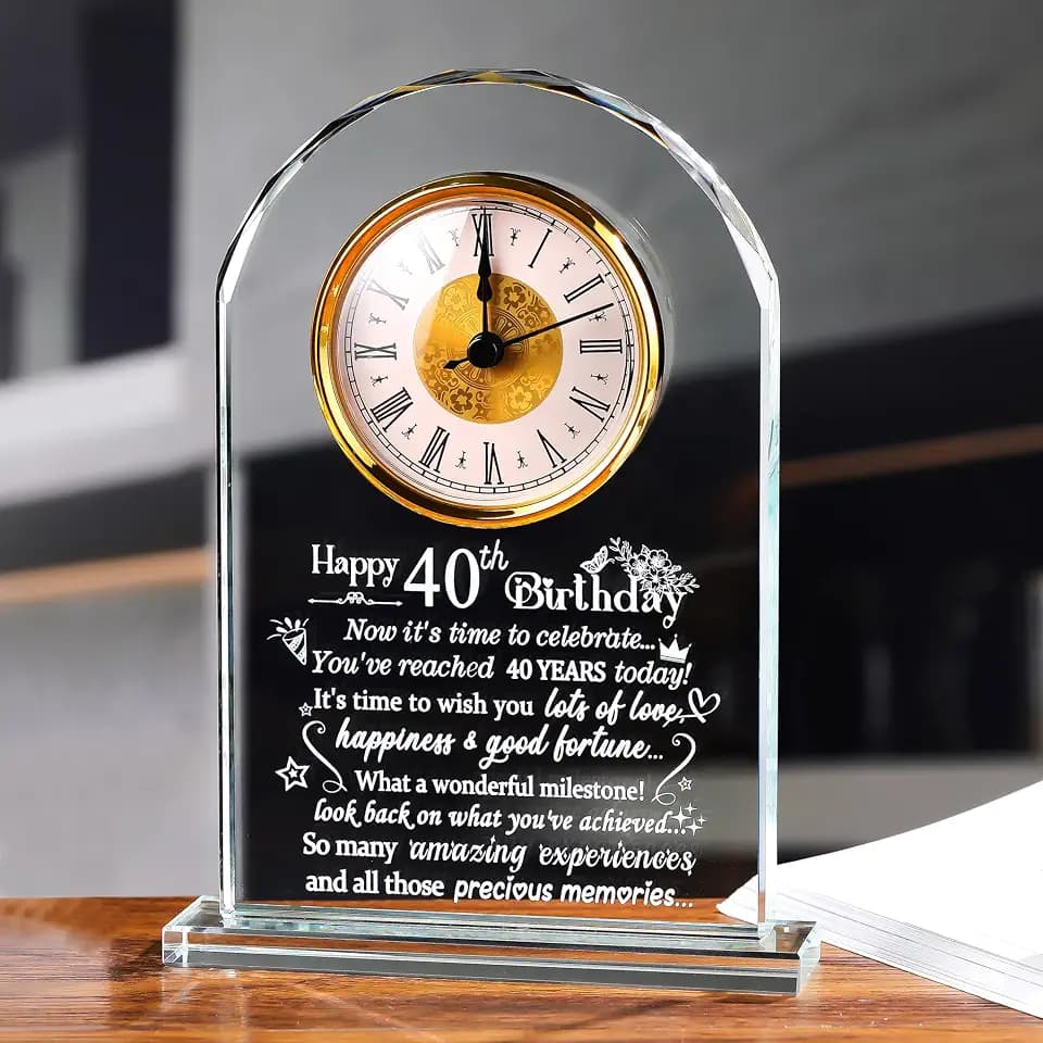 40th Birthday Gifts for Women, Men, Happy 40th Birthday Glass Quartz Clock