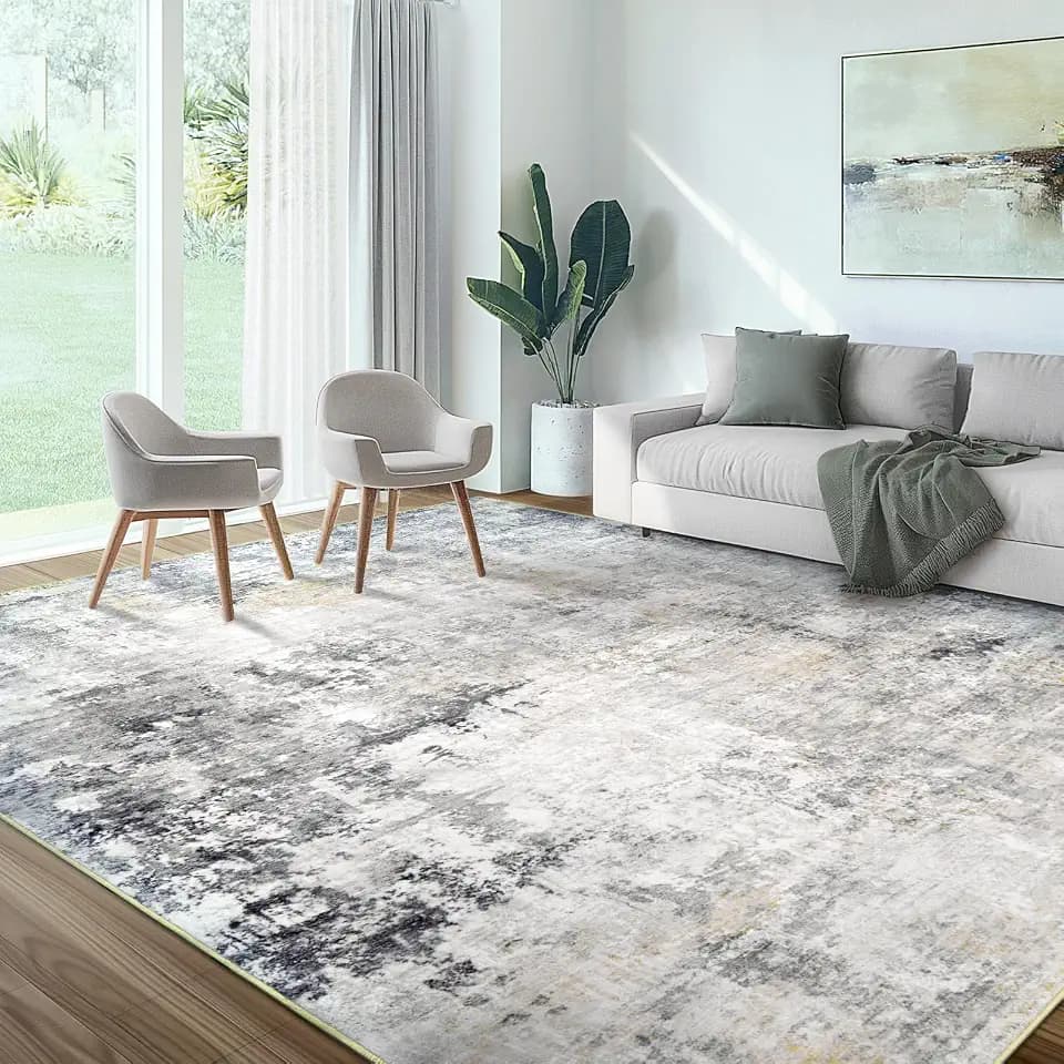 Area Rug Living Room Rugs - 10X14 Modern Abstract Soft Indoor Neutral Washable Rug Stain Resistant Non-Slip Low Pile Carpet for Bedroom Dining Room Home Office - Charcoal Grey