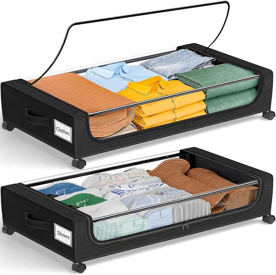 GoMaihe Under Bed Storage with Wheels 48L Black 2-Pack