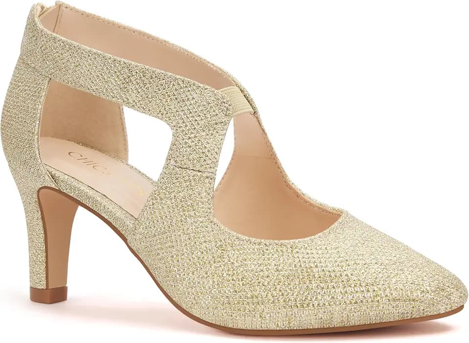 Womens Chunky High Heels Closed Toe Ankle Strap Pumps Vintage Shoes Gold