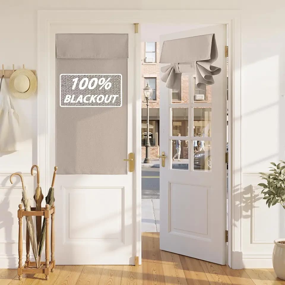 RYB HOME 100% Blackout Linen French Door Curtain for Front Window Covering
