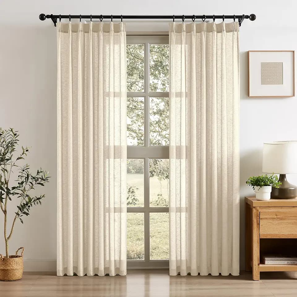 Sand Beige Pinch Pleat Semi Sheer Curtains 40x84 Inch 2-Panel