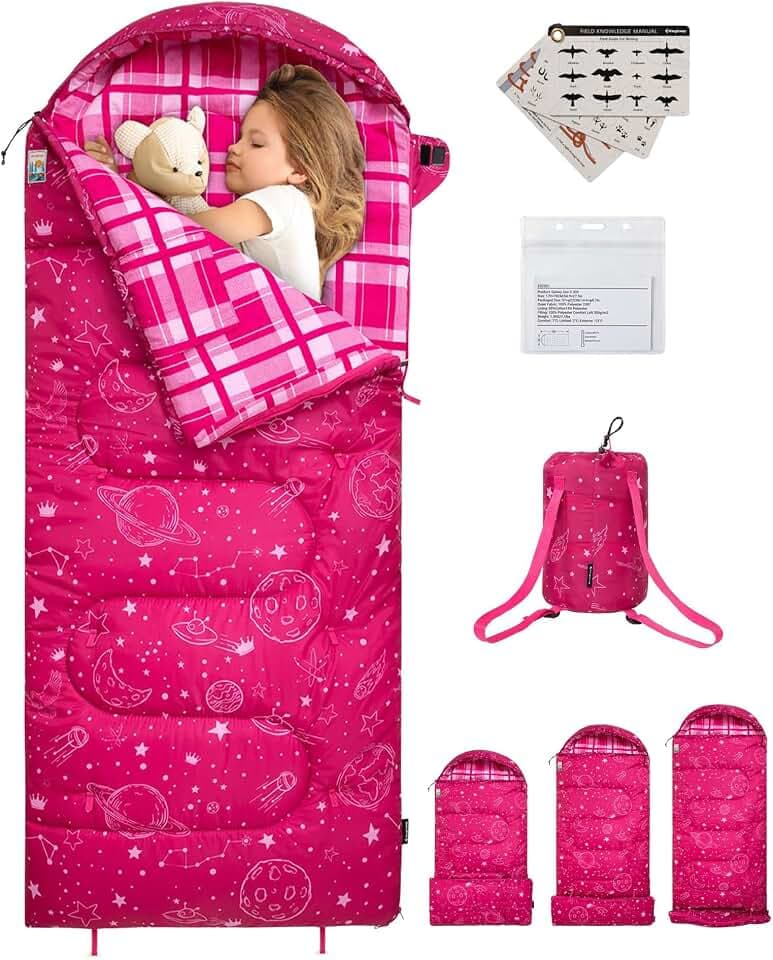 KingCamp 45°F Kids Sleeping Bag, 100% Flannel Sleeping Bag for 10-12 Child