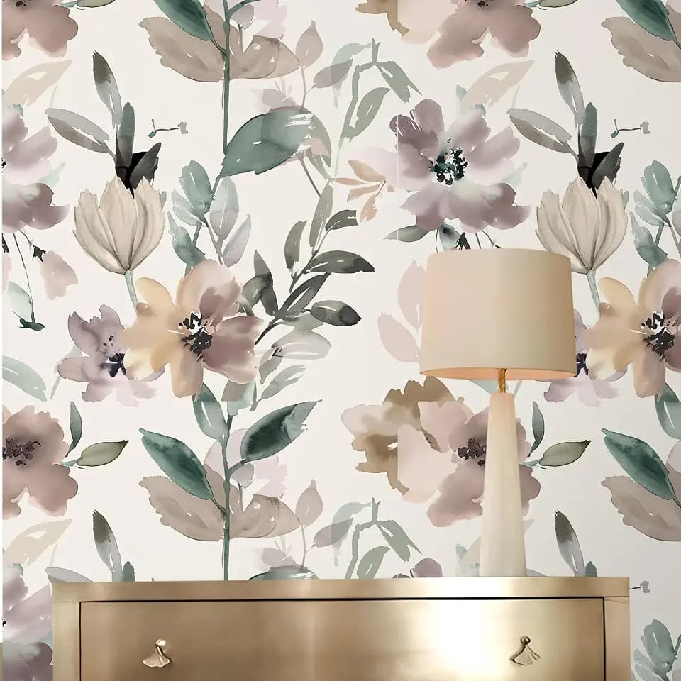 Floral Wallpaper Peel and Stick Pink/Green Self Adhesive Wallpaper17.7 x394 Removable Thick Vinyl Renter Friendly Wall Paper Watercolor Botanical for Bedroom Bathroom Living Room Accent Wall