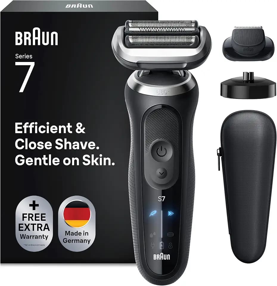 Braun Series 7, Rasierer Herren Elektrisch, Elektrorasierer mit 60 Min. Akkulaufzeit, Ladeständer, +1 Aufsatz, Kabelloser Rasierapparat, Nass- und Trockenrasierer für Männer, 72-N4200s, Schwarz