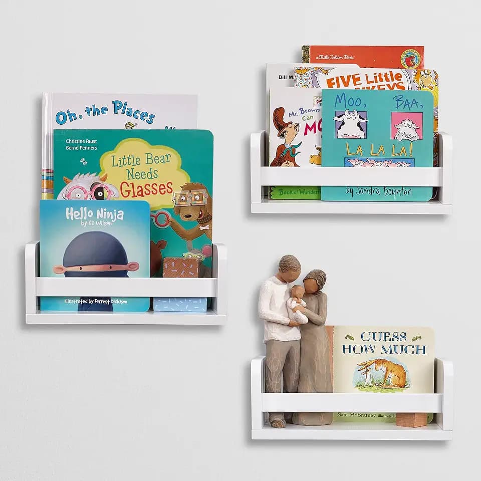 RiverRidge Kids 3pc 10" Wall Mount Floating Book Shelves, White
