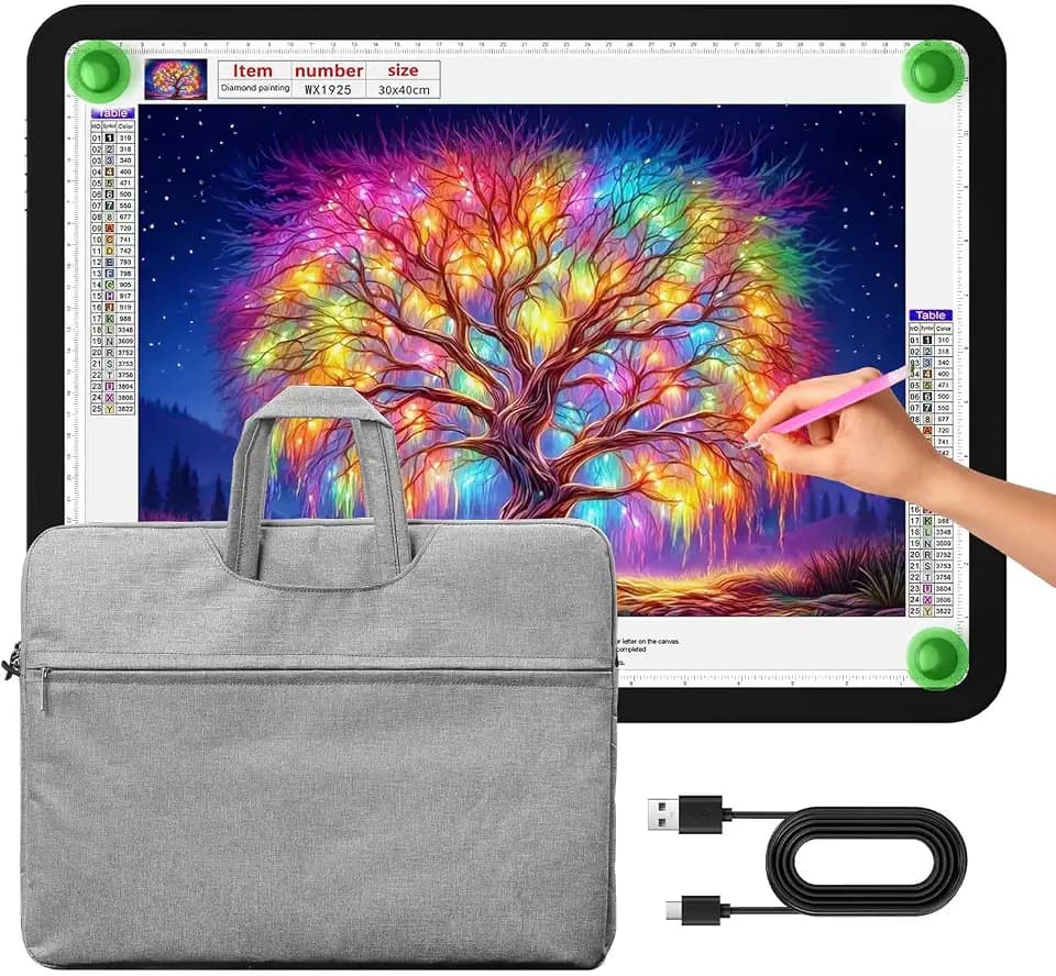 Zocelight A3 Light Pad with Bag, 16.77×13.35inchs Light Board, 6000 Lux Super Bright Light Box for Tracing, Side Button Design, Magnet Light Table for Diamond Painting,Sketching,Weeding Vinyl(Black)