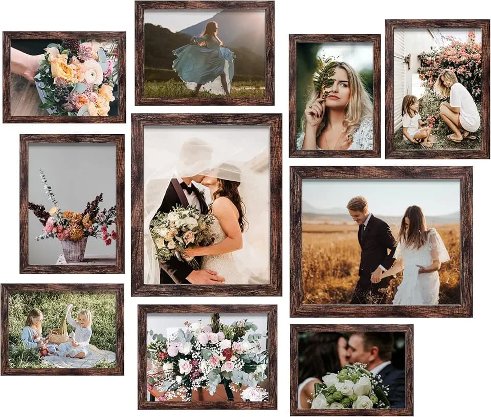 LUCKYLIFE Picture Frame Set 10-Pack, Gallery Wall Frame Collage with 8x10 5x7 4x6 Frames in Brown Finishes