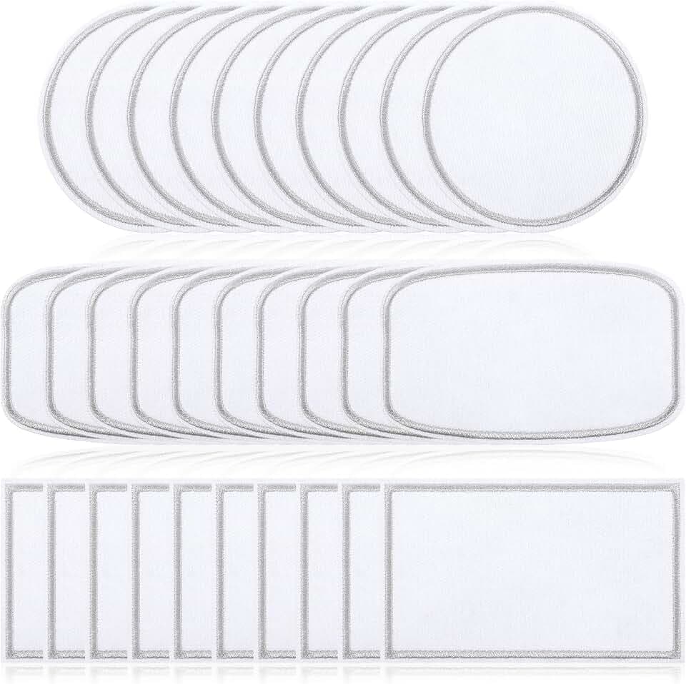30 PCS Sublimation Patches Blank Iron on Patches 3 Shapes, White Frame