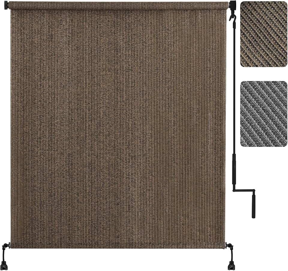Outdoor Roller Shade for Patio, 5' W x 8' H Exterior Patio Shade Roll up Outdoor Blinds 180 GSM Cordless Sun Blocking Privacy Screen Cover for Porch Pergola, Mocha