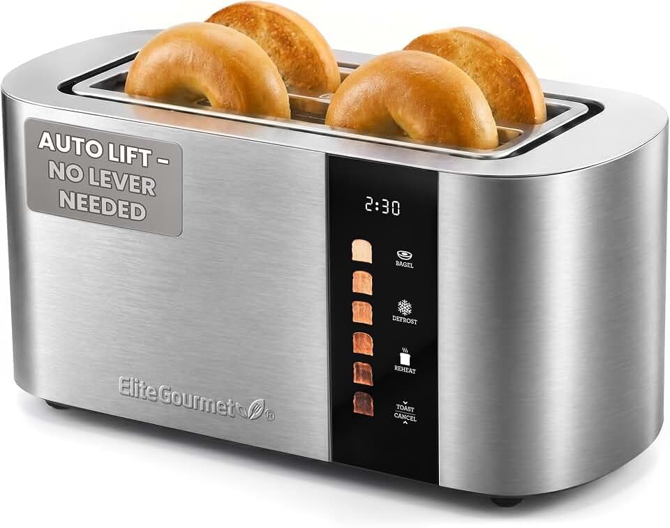 Elite Gourmet 4-Slice Long Slot Toaster, Motorized, Digital Touchscreen