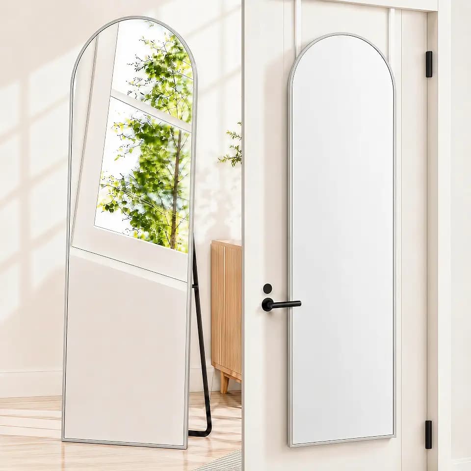 57x20" Full Length Mirror Floor Stand,Over the Door,Wall Mounted Silver