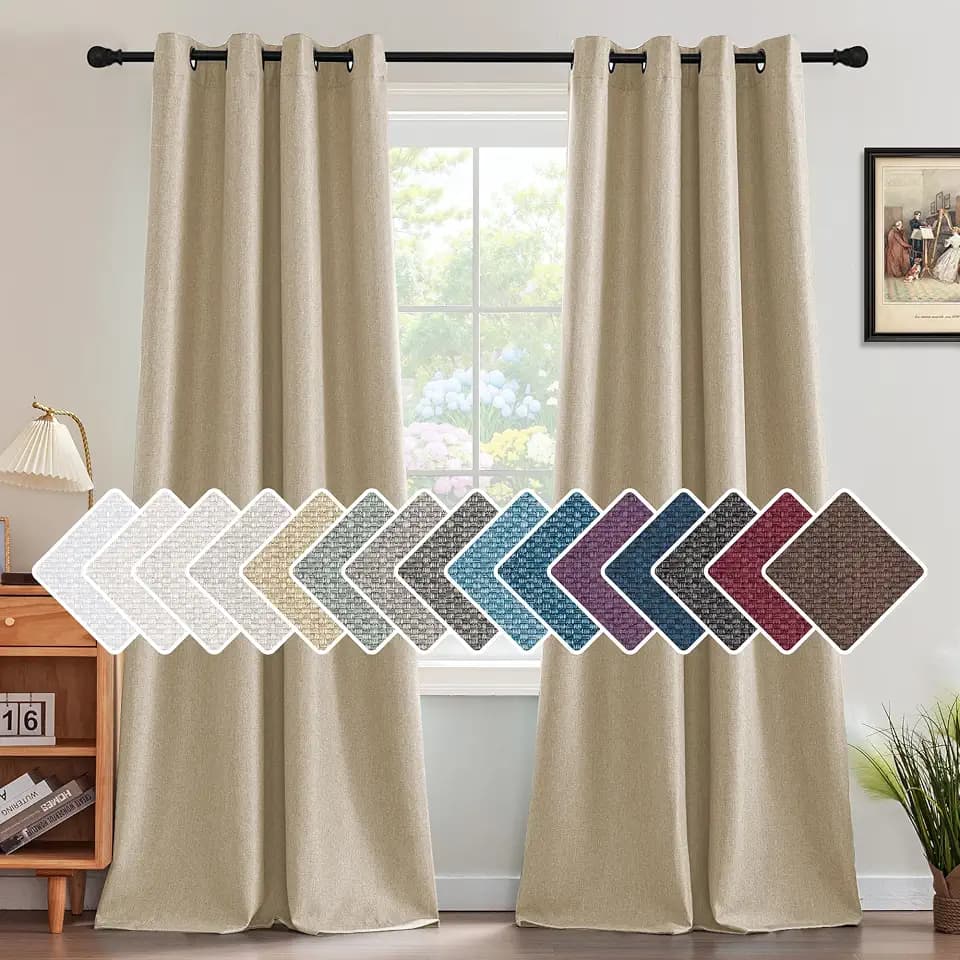 H.VERSAILTEX Linen Blackout Curtain 84 Inches Long for Bedroom/Living Room Thermal Insulated Grommet Linen Look Curtain Drapes Primitive Textured Burlap Effect Window Drapes 1 Panel - Heather Beige