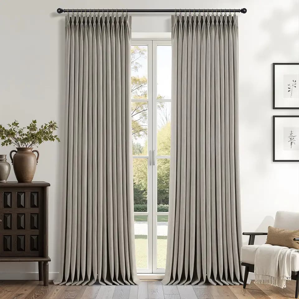 Burlywood Birch Pinch Pleated Curtains 96 Inches Long for Living Dining Room 2 Panels Light Filtering Linen Pinch Pleat Curtains 96 Inch Length Neutral Rustic Farmhouse Modern Window Curtain Drapes