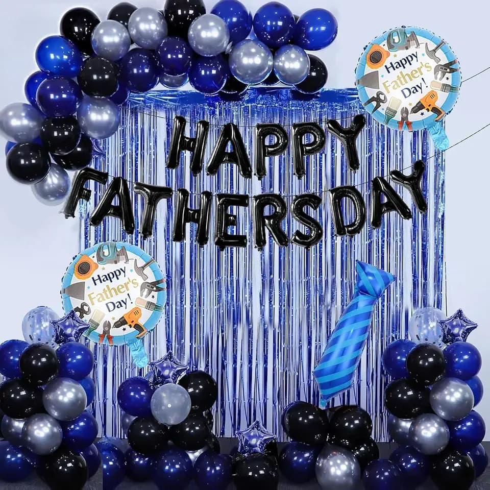 Happy Fathers Day Decorations Banner and Balloons Kit, Fathers Day Decor Party Supplies Including Happy Father's Day Banner, Curtains, Foil Balloons, Latex Balloons for Best Dad Photo Booth Backdrop