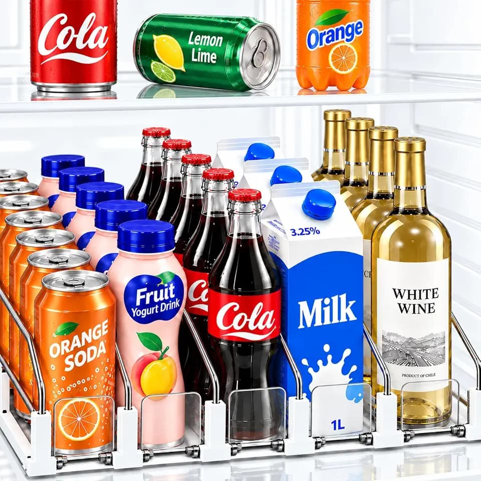 Hanmir Drink Organizer for Fridge, 5 Row Automatic Adjustable Can Dispenser