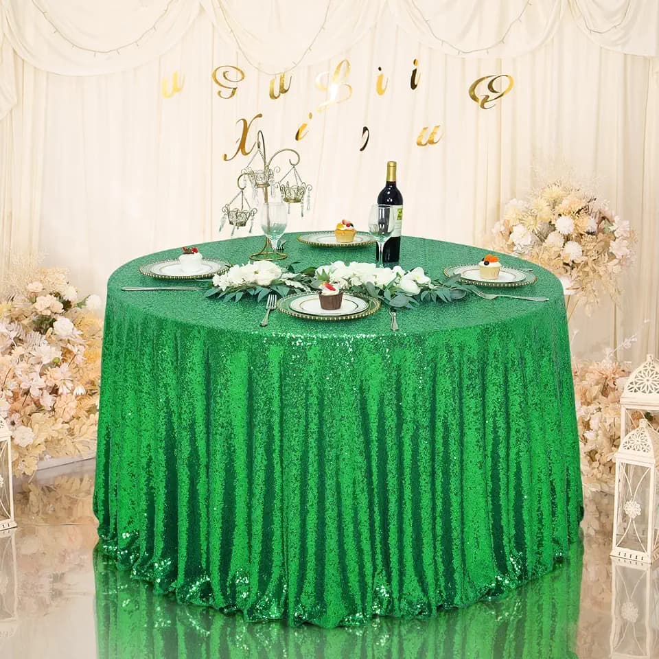 Eternal Beauty Green Tablecloth, 120 Inch Round Sequin Tablecloth for Party Cake Dessert Table Exhibition Events