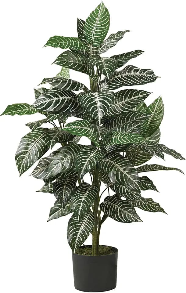 Nearly Natural 3 ft Zebra Artificial Plant with Striped Leaves and Pot