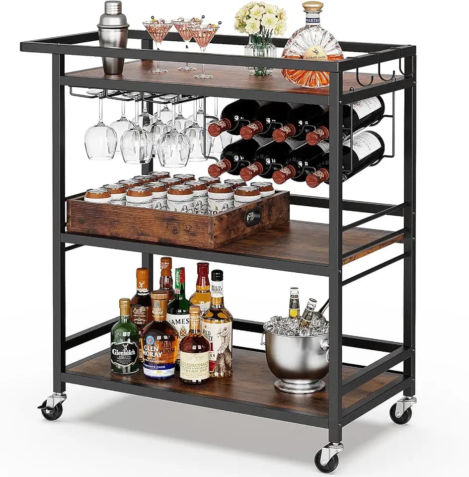 Leteuke Bar Cart for Home, 3 Tier Rolling Serving Carts with Wheels
