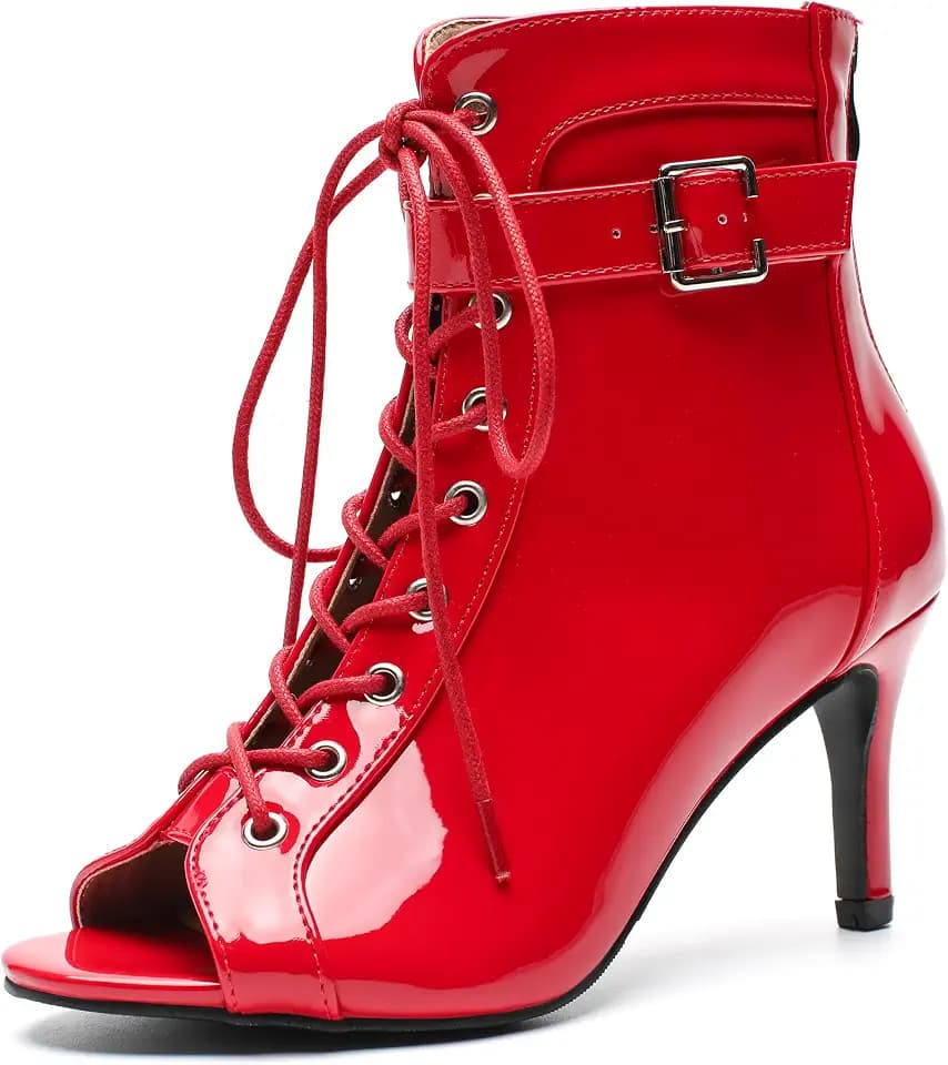 Enelauge Women's Dance Heels Boots Peep Toe Sandals Lace Up Summer Booties Stiletto Heel Back Zipper Buckle Strap Leather Party Sexy Wedding Bridal Dress Shoes
