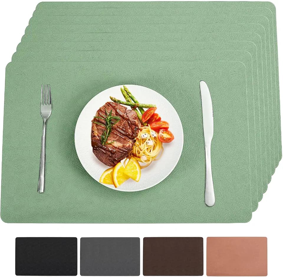 Green Vinyl Placemats Set of 6 Waterproof Wipeable Table Mats