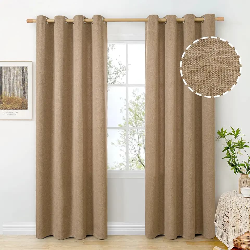 BGment Burlap Tan Linen Curtains for Living Room 84 Inch Length 2 Panels