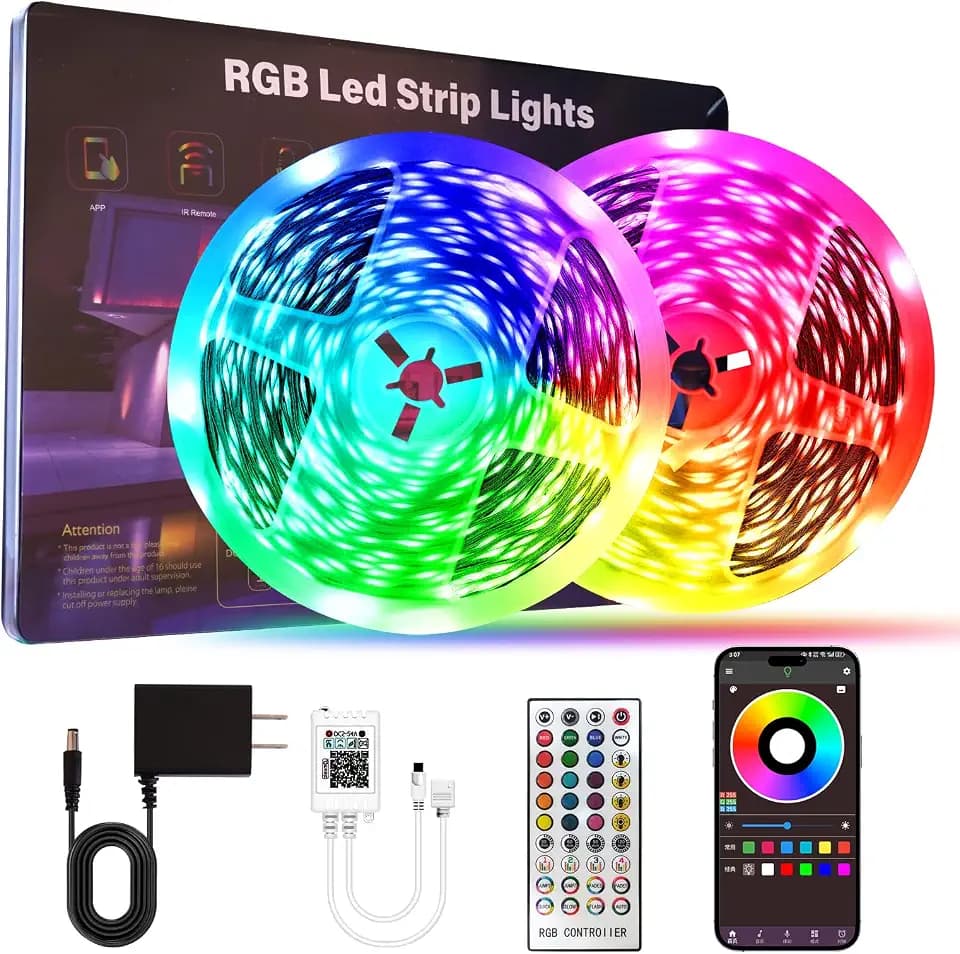 LED Strip Lights For Bedroom 130 FT(2 Rolls of 65.5 FT) with remote and intelligent application Bluetooth LED lights, music synchronized RGB color changing lights, suitable for room party decoration
