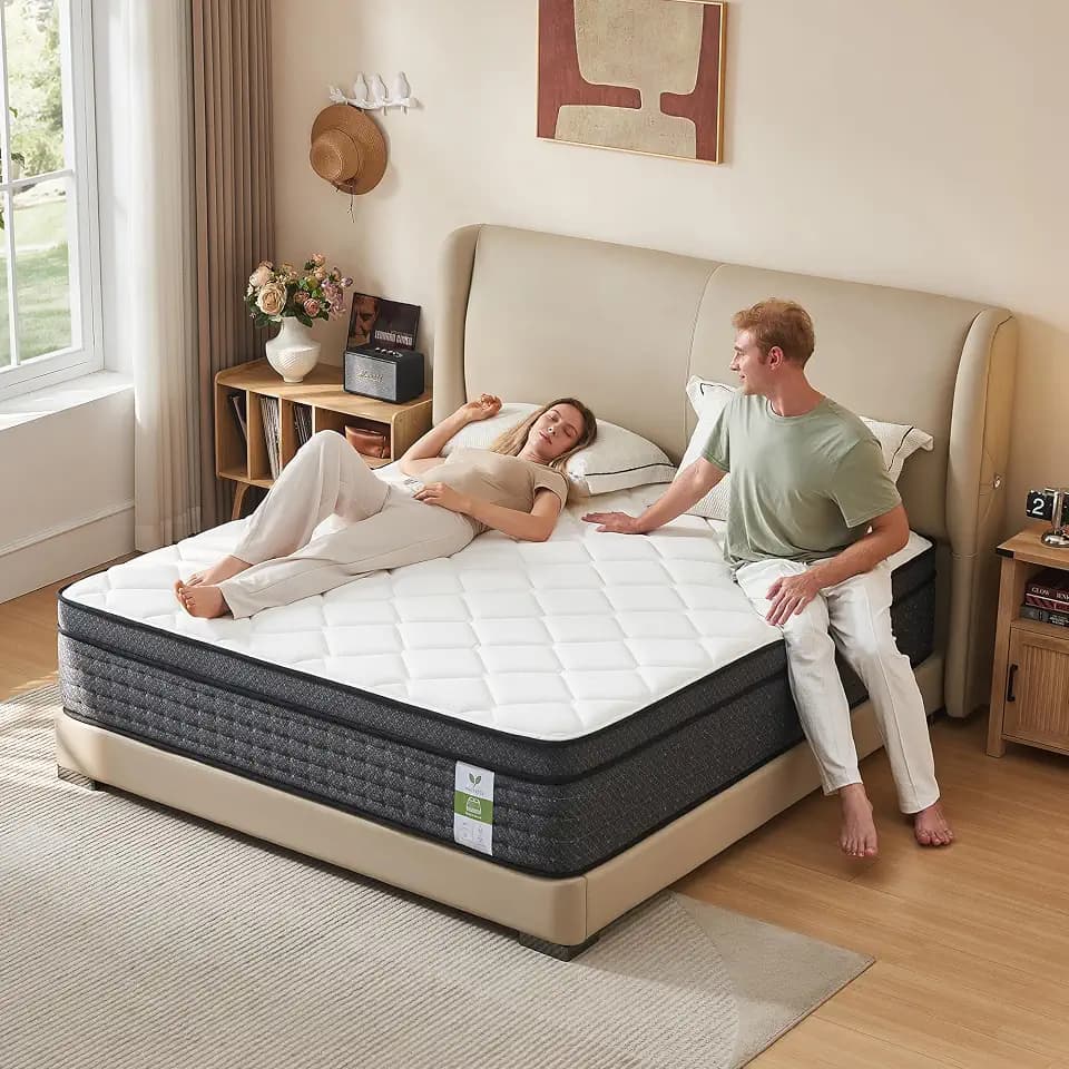 12 Inch Queen Mattress in a Box: Hybrid Queen Size Mattresses with Memory Foam for Pain Relief, Medium Firm Queen Bed Mattress with Pocket Springs for Motion Isolation & Edge Support, CertiPUR-US