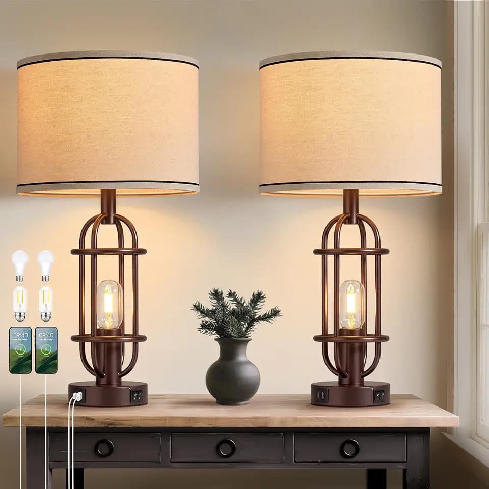 Reaketon Farmhouse Table Lamps for Living Room Set of 2, Oil Rubbed Bronze