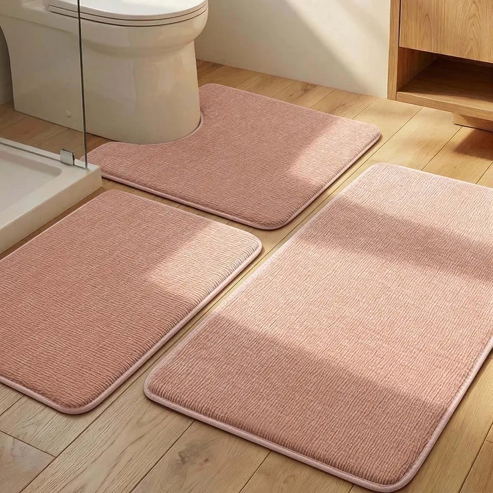 YIHOUSE Bathroom Rug Set 3 Piece, Memory Foam Pink Bath Mat Set Non-Slip Quick Dry Absorbent Bath Mats for Bathrooom
