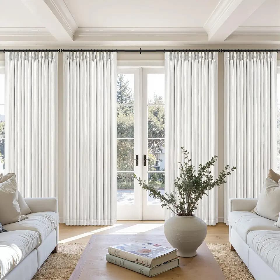 Topfinel Pinch Pleated 100% Blackout Linen Curtains for Livingroom, Natural Boho Farmhouse Pinched Pleat Balcony Drapes 102 Inch Length Floor to Ceiling 2 Panels Set, Elegant Natural White 40"W*120"L