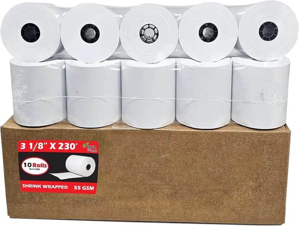 (10 Rolls) 3 1/8 x 230 thermal paper square POS cash register thermal receipt paper rolls bpa free BuyRegisterRolls