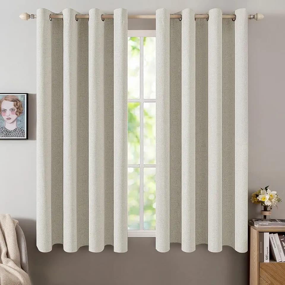 MIULEE 100% Blackout Linen Curtains for Bedroom 52x63 Inches Light Cream