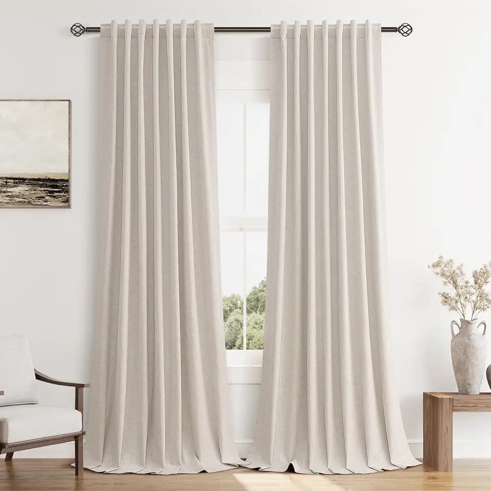 Guken 100% Blackout Curtains 102 Inch Length 2 Panels Set for Living Room Bedroom Back Tab Thermal Insulated Black Out Linen Drapes Room Darkening Window Curtains 102 Inches Long, Sand Beige