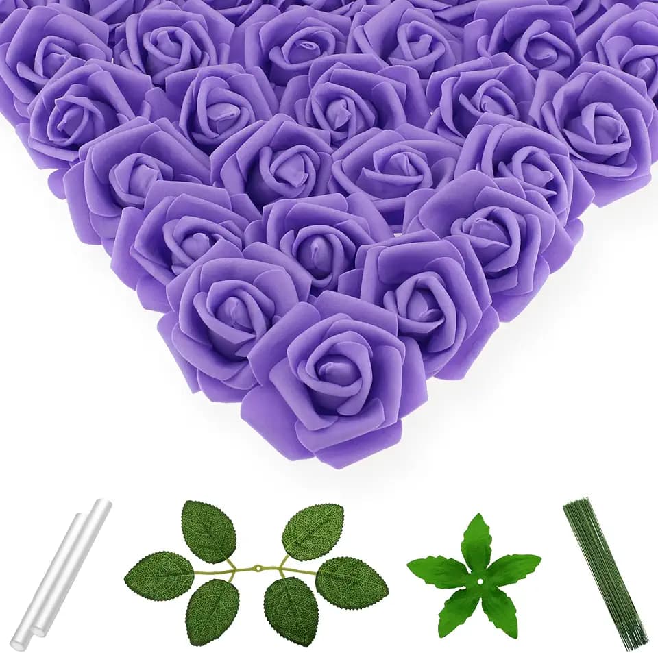 100 Pcs 3 in Large Artificial Rose Head Bulk (Purple)