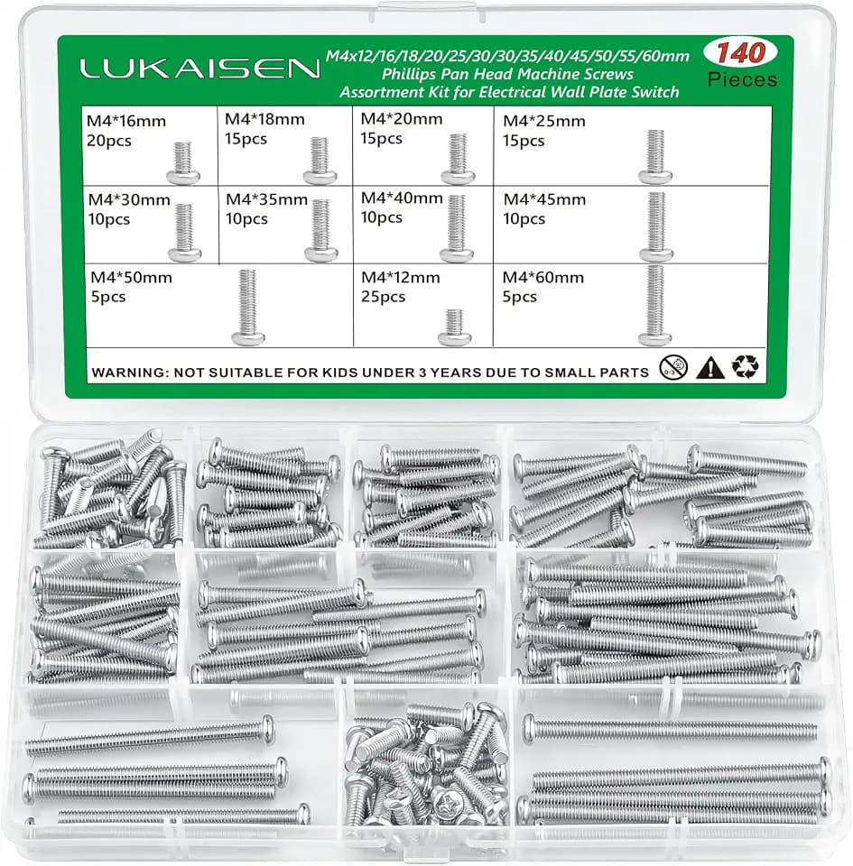 140 Pcs M4 Phillips Pan Head Long Machine Screws Kit, 304 SS