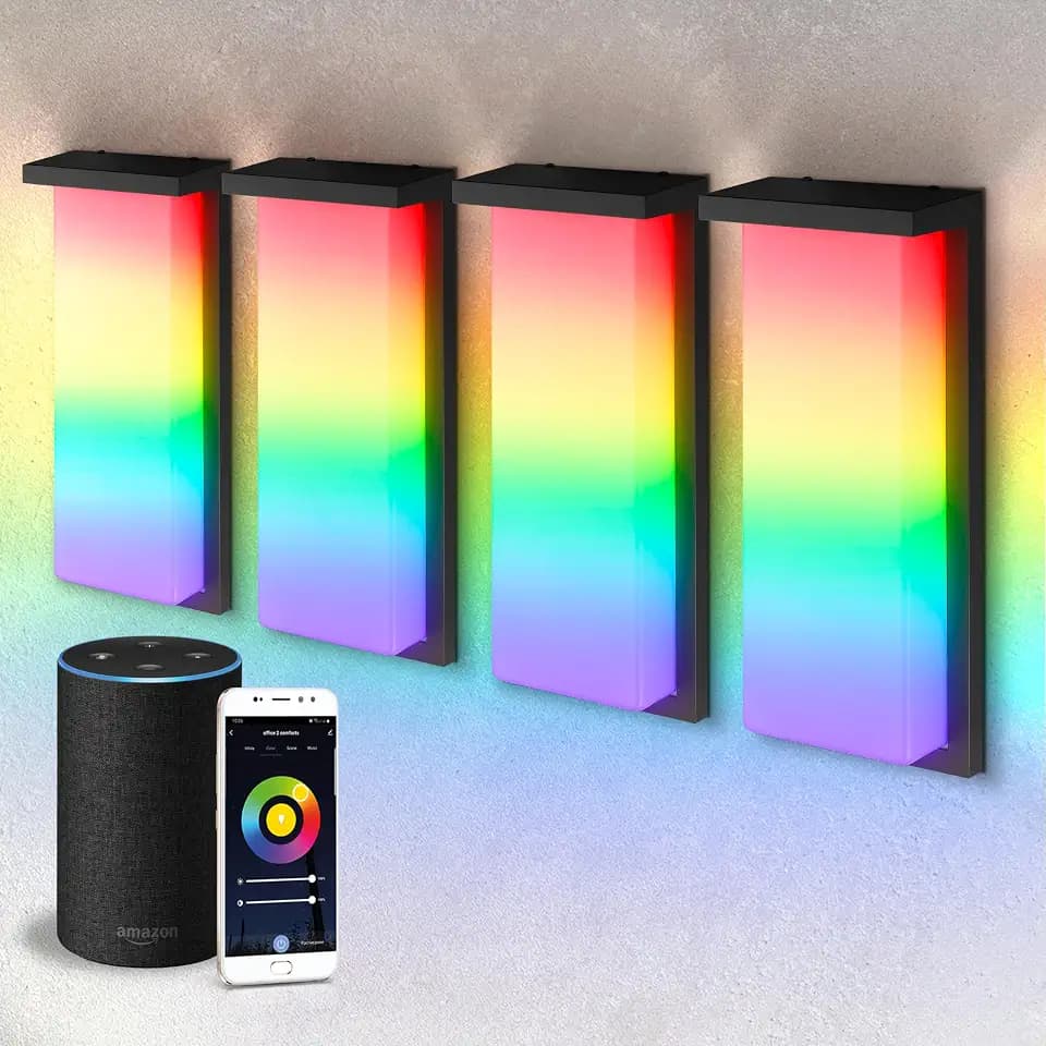 ASD LED 14" Outdoor Wall Light, Smart Front Door House Sconce | RGBW, Work with Alexa, Waterproof, ETL Listed | 20W 1800LM 2700-6500K 100-277V | Exterior Lighting Fixture, Porch Lamp | Black, 4 Pack
