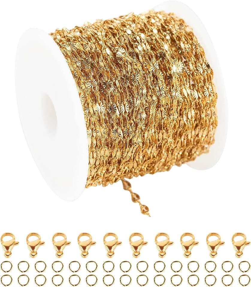 UMAOKANG 32.8 Feet Gold Plated Jewelry Chains Stainless Steel Bulk Chain
