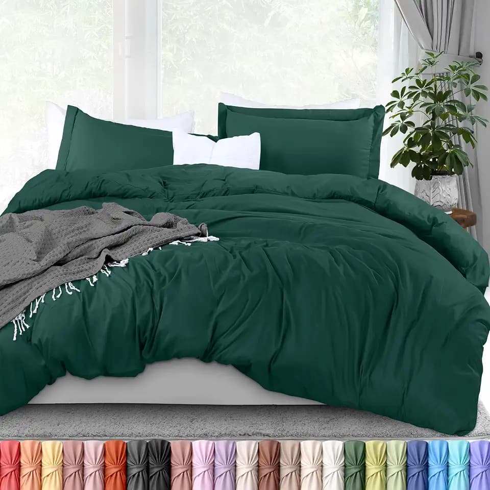 Duvet Cover Queen, 3 PC Cotton Like Polyester with Zipper Closure, Emerald